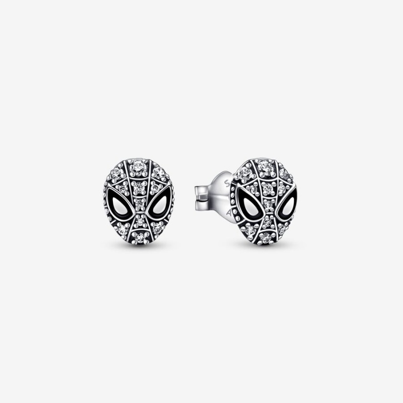 Sterling silver Pandora Marvel Spider-Man Mask Pave Stud Earrings | KVTBDN-948