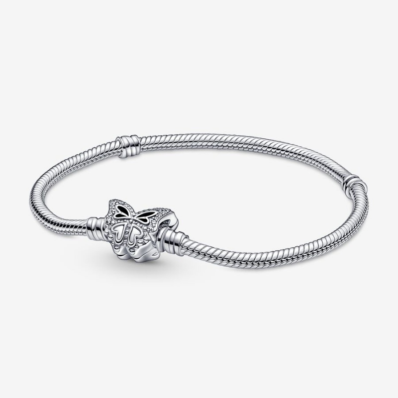 Sterling silver Pandora Moments Butterfly Clasp Snake Charm Bracelets | JLSDIY-824