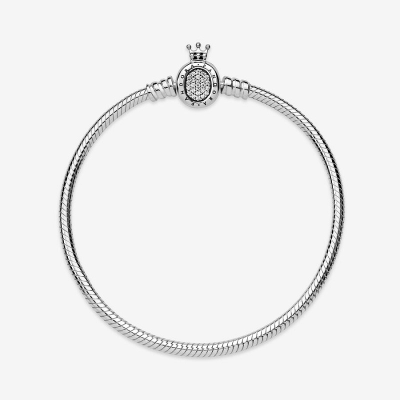 Sterling silver Pandora Moments Crown O Clasp Snake Charm Bracelets | QHPVNW-076