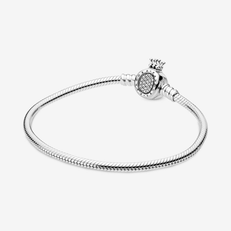 Sterling silver Pandora Moments Crown O Clasp Snake Charm Bracelets | QHPVNW-076