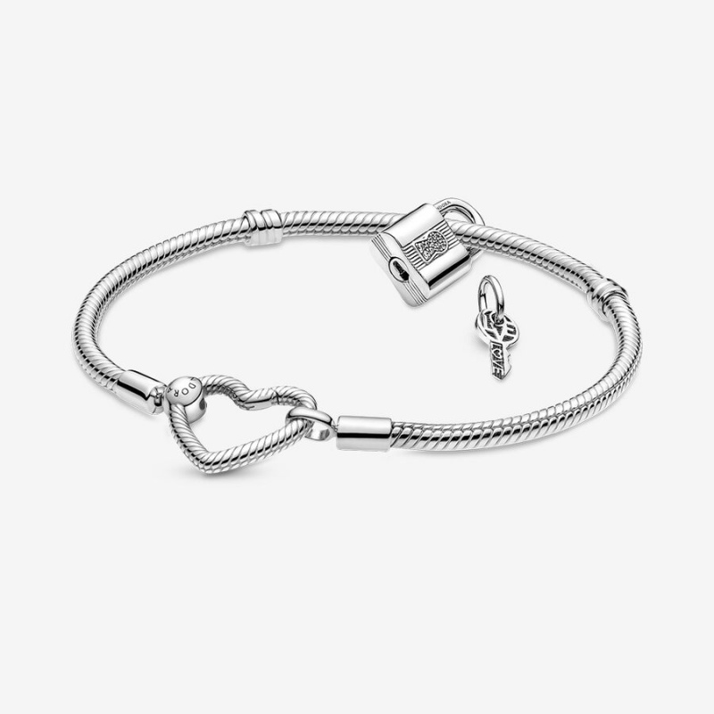 Sterling silver Pandora Moments Padlock & Gift Charm Bracelets | TFMUPC-172