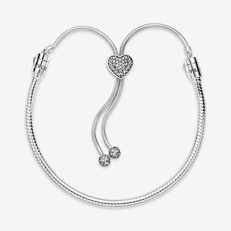 Sterling silver Pandora Moments Pave Clasp Snake Slider Sliding Bracelets | NWDOGP-673