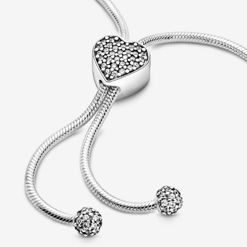 Sterling silver Pandora Moments Pave Clasp Snake Slider Sliding Bracelets | NWDOGP-673