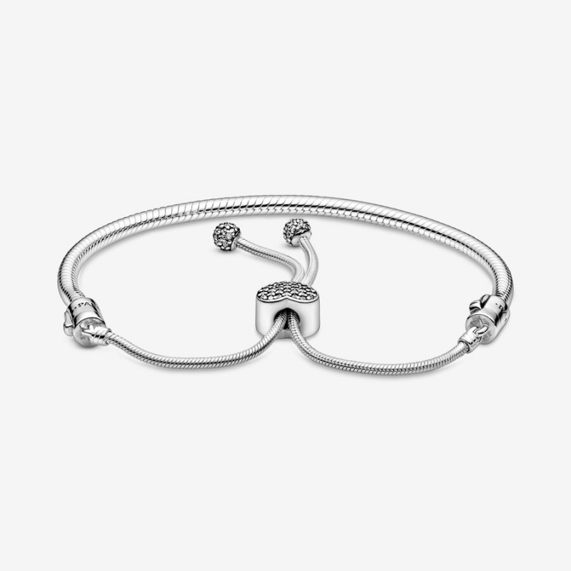 Sterling silver Pandora Moments Pave Clasp Snake Slider Sliding Bracelets | NWDOGP-673