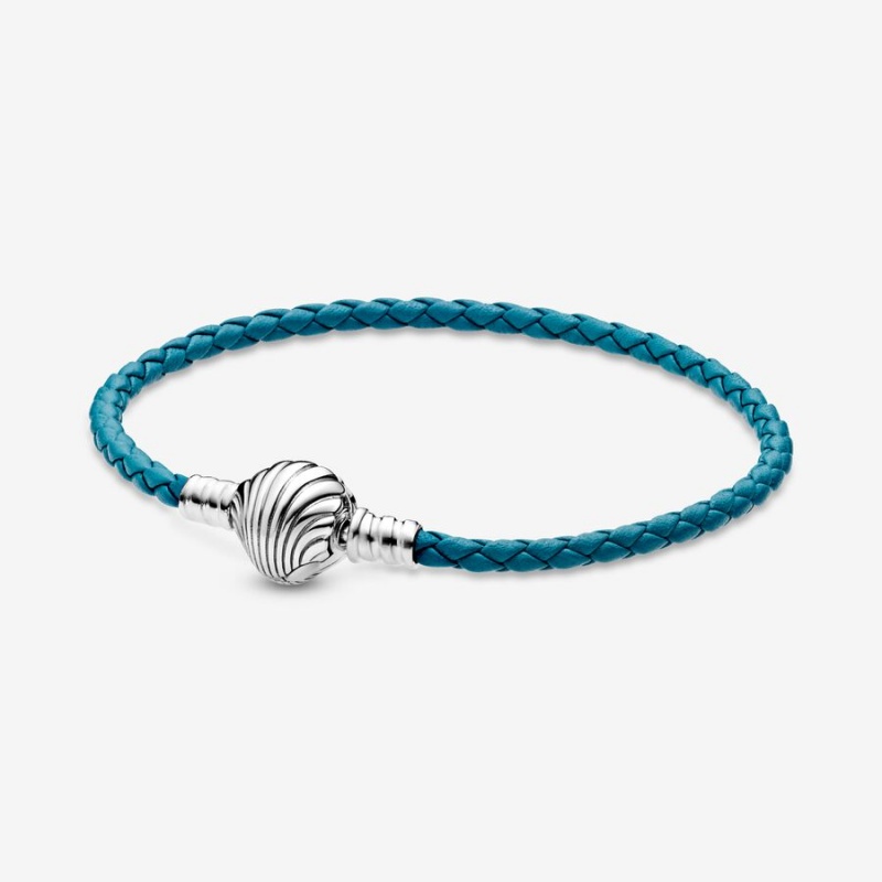 Sterling silver Pandora Moments Seashell Clasp Turquoise Braided Charm Holders | VQZDIM-623