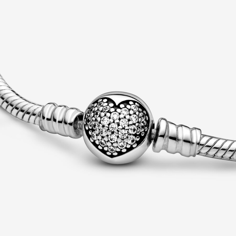 Sterling silver Pandora Moments Sparkling Clasp Snake Charm Holders | KXUTBP-708