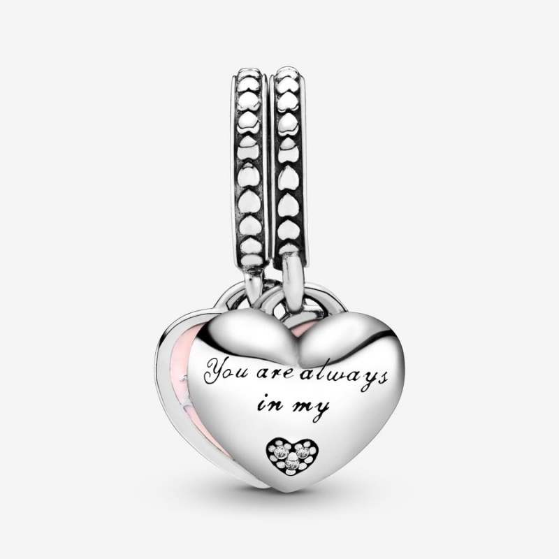 Sterling silver Pandora Mother & Daughter Hearts with Clear CZ Dangle Charms | DIGVCA-983