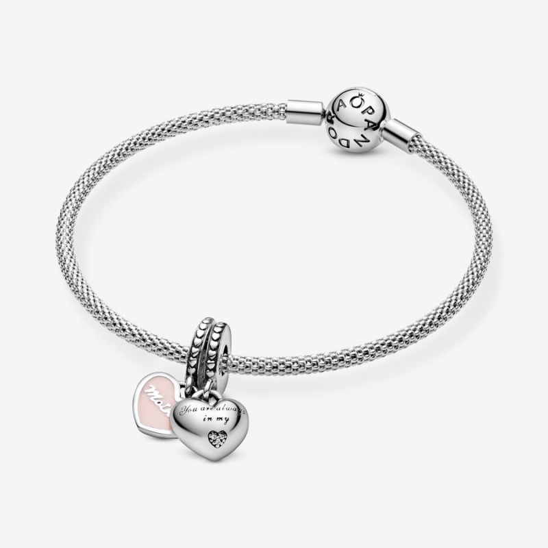 Sterling silver Pandora Mother & Daughter Hearts with Clear CZ Dangle Charms | DIGVCA-983