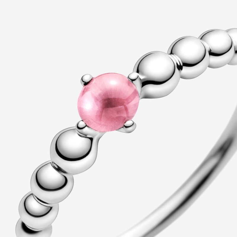 Sterling silver Pandora October Petal Pink Beaded Birthstone Rings | ZVHICB-597