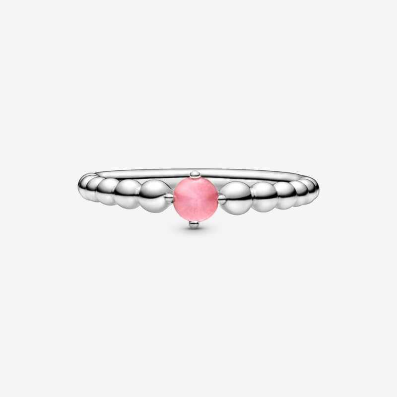 Sterling silver Pandora October Petal Pink Beaded Birthstone Rings | ZVHICB-597