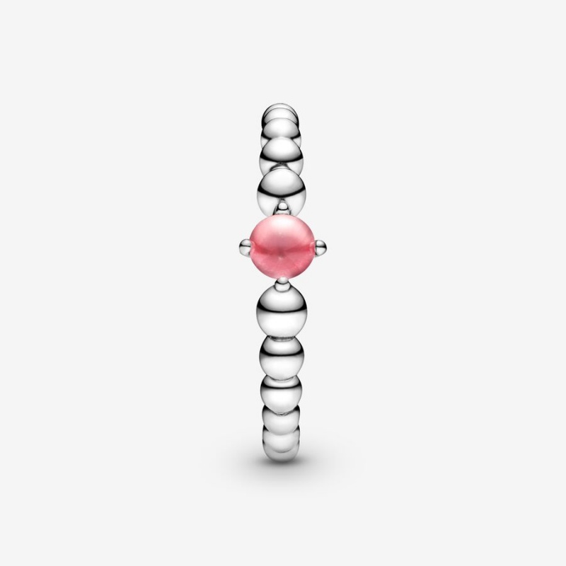 Sterling silver Pandora October Petal Pink Beaded Birthstone Rings | ZVHICB-597