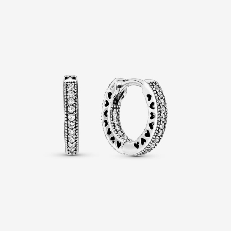 Sterling silver Pandora Pave Hoop Earrings | RJKNLF-327