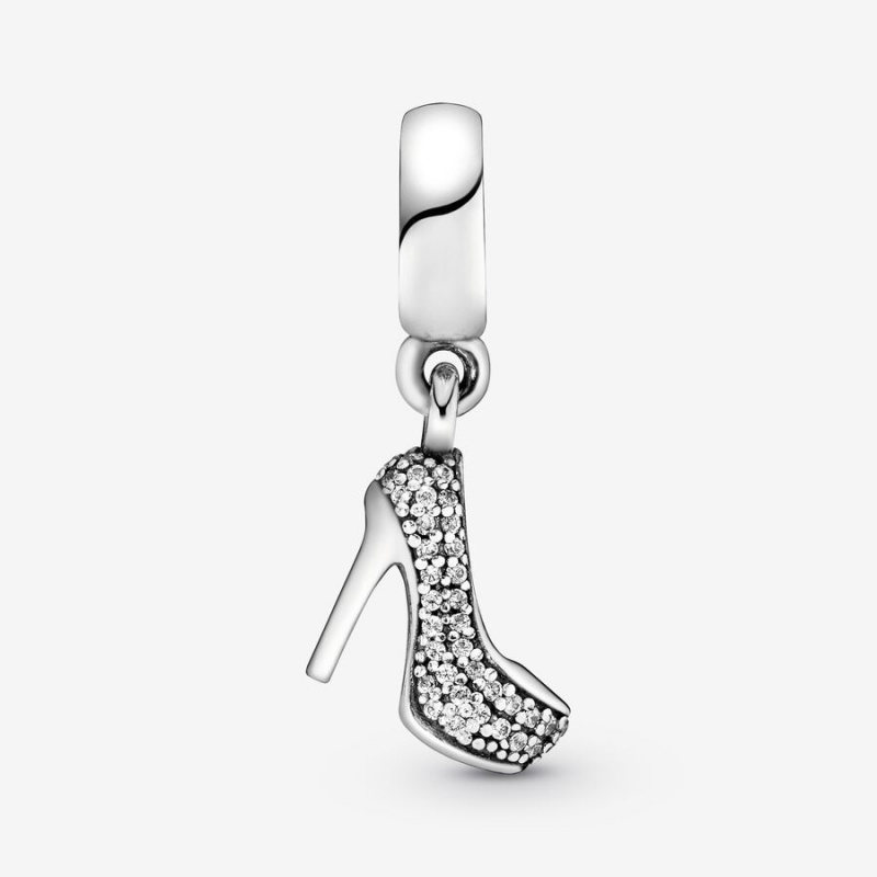 Sterling silver Pandora Pave Stiletto Shoe Dangle Charms | YMFPAI-831