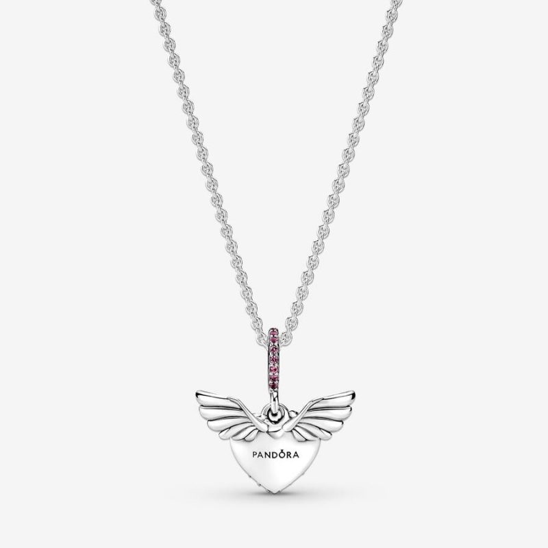 Sterling silver Pandora Pave & Angel Wings Pendant Necklaces | MWFSKH-213