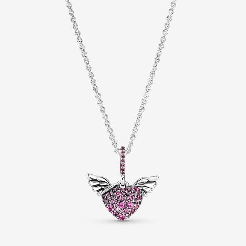 Sterling silver Pandora Pave & Angel Wings Pendant Necklaces | MWFSKH-213