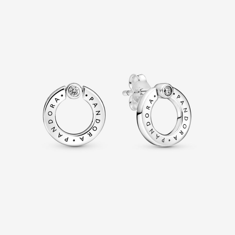 Sterling silver Pandora Pave & Logo Circle Reversible Stud Earrings | CGAWRN-734