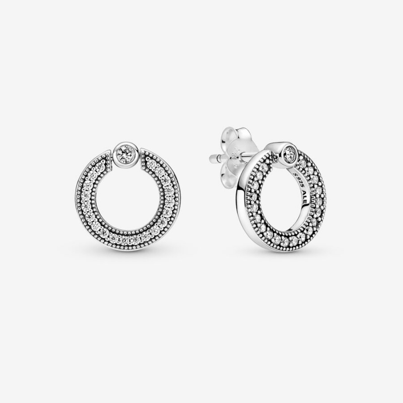 Sterling silver Pandora Pave & Logo Circle Reversible Stud Earrings | CGAWRN-734