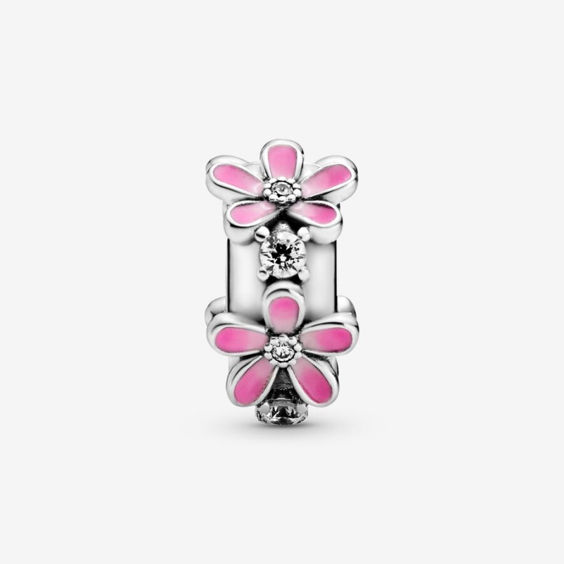 Sterling silver Pandora Pink Daisy Flower Clip Clips | DZRQSO-836