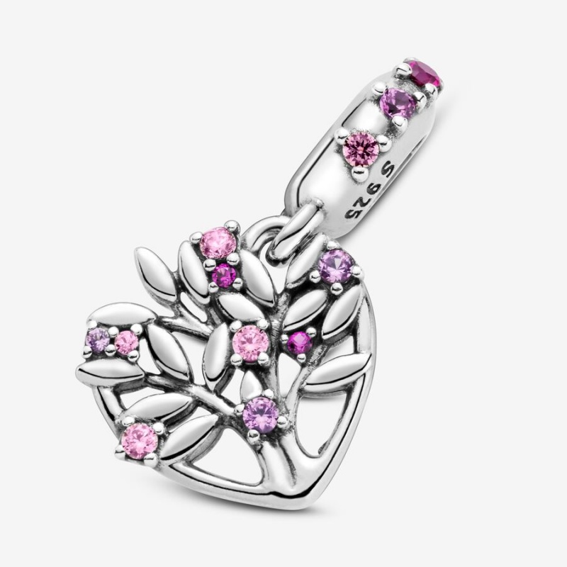 Sterling silver Pandora Pink Family Tree Dangle Charms | YKLONZ-563