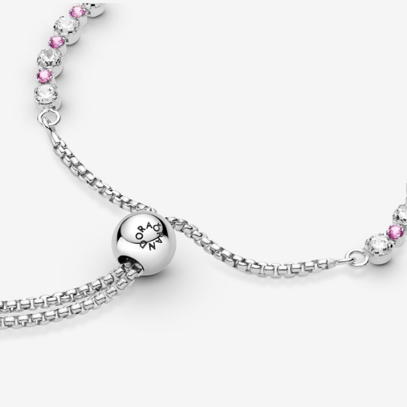 Sterling silver Pandora Pink & Clear Sparkle Slider Sliding Bracelets | WCEVON-572