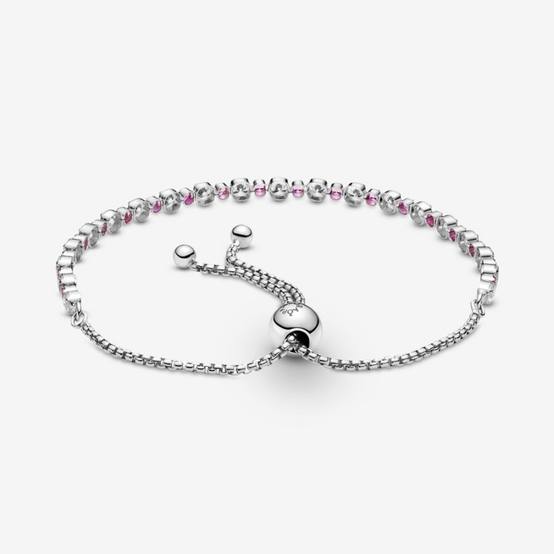 Sterling silver Pandora Pink & Clear Sparkle Slider Sliding Bracelets | WCEVON-572