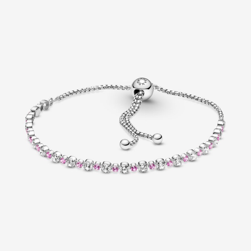 Sterling silver Pandora Pink & Clear Sparkle Slider Sliding Bracelets | WCEVON-572