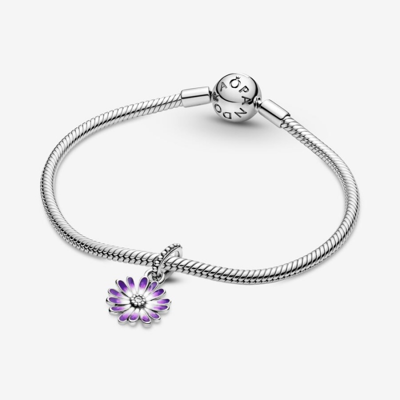 Sterling silver Pandora Purple Daisy Dangle Charms | ENHQOR-403