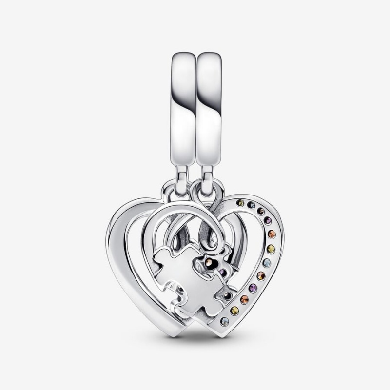 Sterling silver Pandora Puzzle Piece Hearts Splittable Friendship Dangle Charms | XHGJIU-943