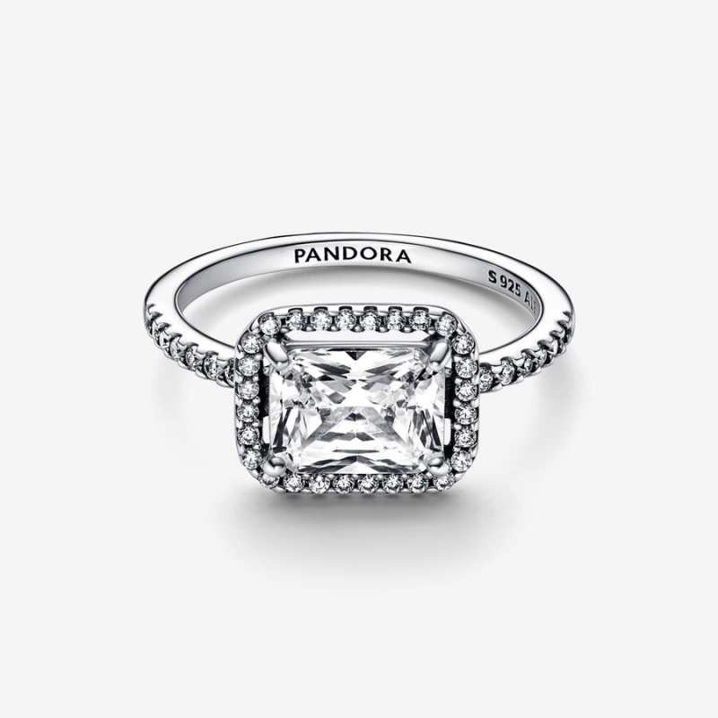 Sterling silver Pandora Rectangular Sparkling Statement Rings | BLHZVG-763