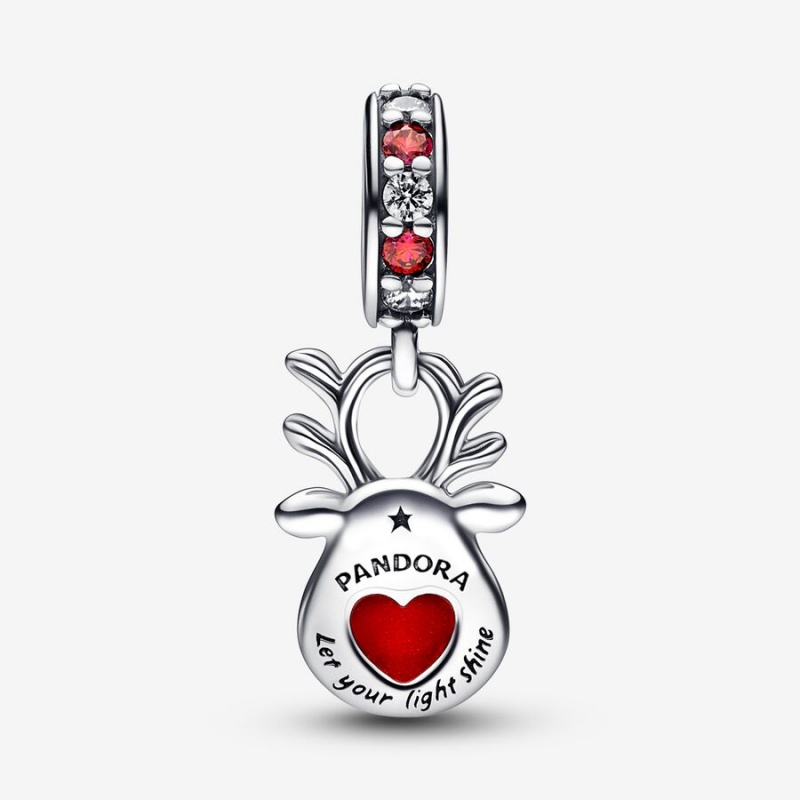 Sterling silver Pandora Red Nose Reindeer Murano Dangle Charms | QXHLNI-920