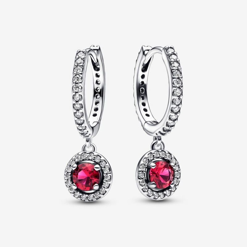 Sterling silver Pandora Red Round Sparkling Hoop Earrings | FKQRSE-259