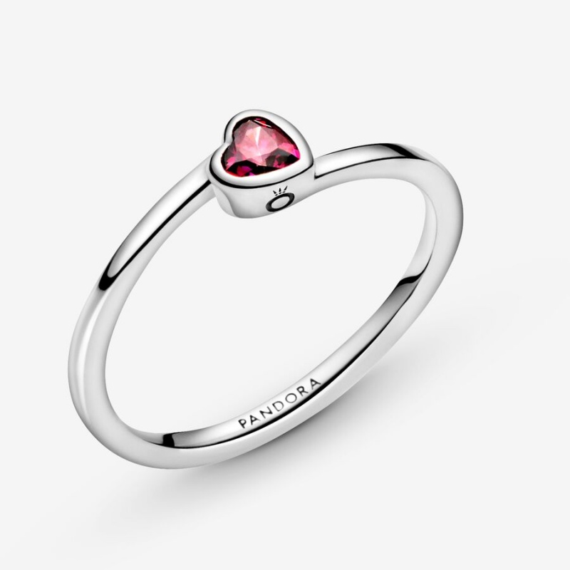 Sterling silver Pandora Red Tilted Heart & Promise Rings | GRQXYH-890