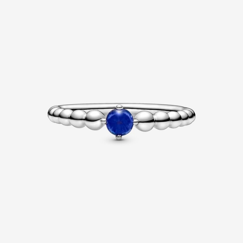 Sterling silver Pandora September Sea Blue Beaded Birthstone Rings | ZMBESD-439