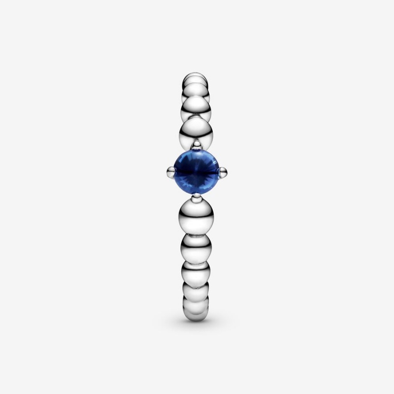 Sterling silver Pandora September Sea Blue Beaded Birthstone Rings | ZMBESD-439