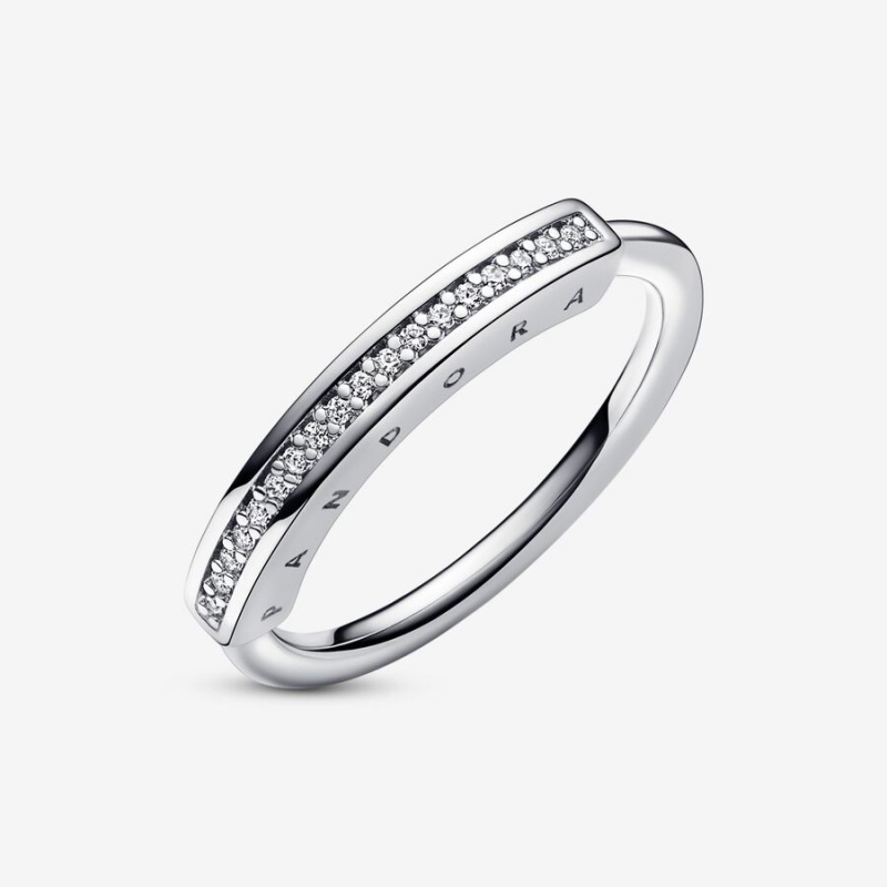 Sterling silver Pandora Signature I-D Pave Stackable Rings | TJVEAI-247