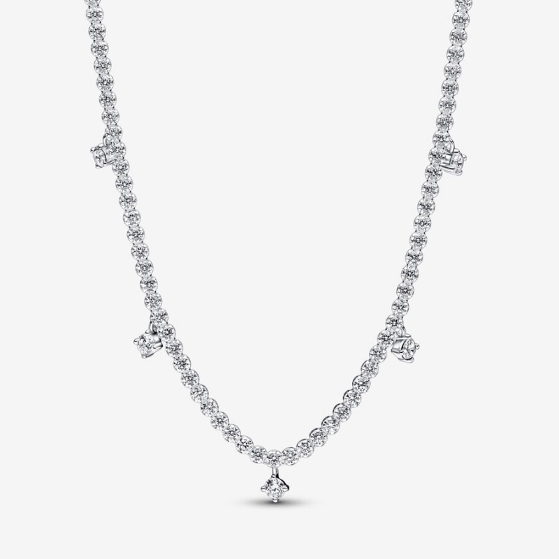 Sterling silver Pandora Sparkling Collier Chain Necklaces | ORNEUT-309