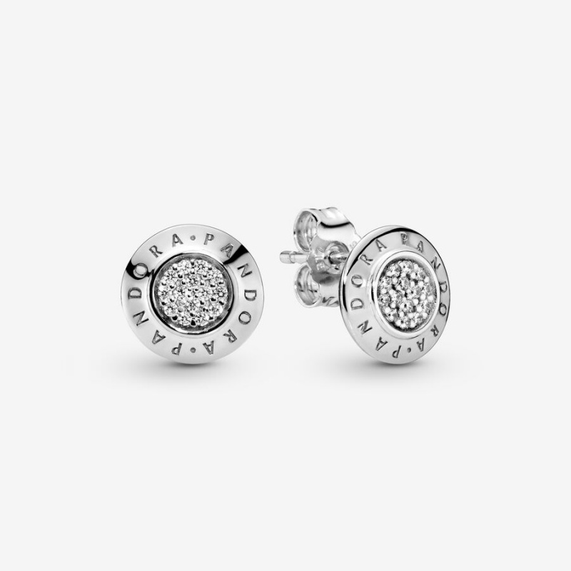 Sterling silver Pandora Sparkling Logo Stud Earrings | YGXDNL-567