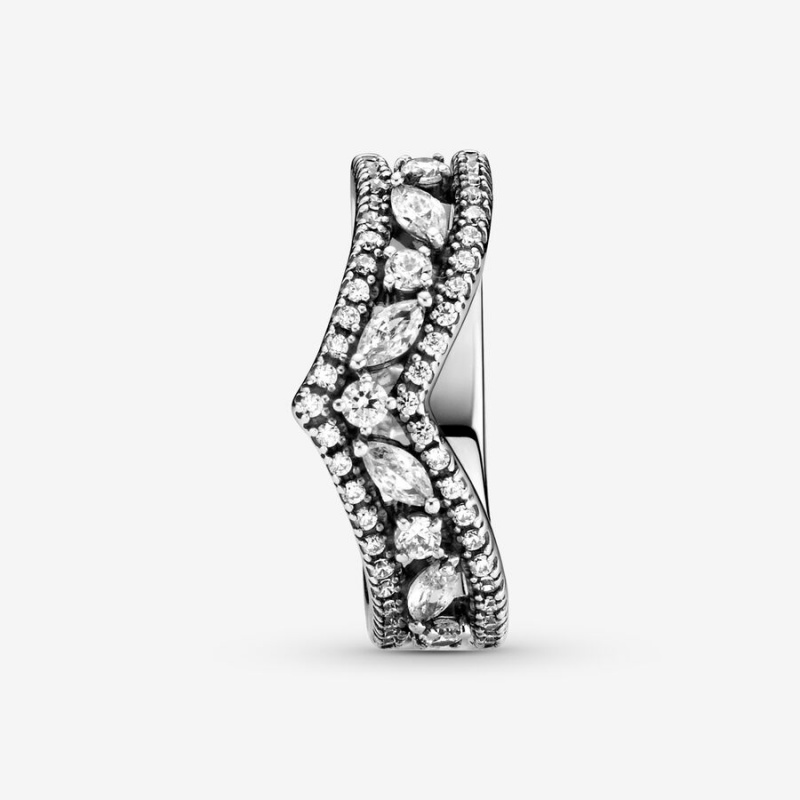 Sterling silver Pandora Sparkling Marquise Double Wishbone Statement Rings | WJQGMH-421