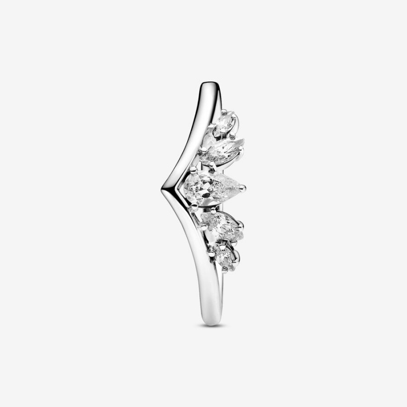 Sterling silver Pandora Sparkling Pear & Marquise Wishbone Stackable Rings | PGVJBQ-589