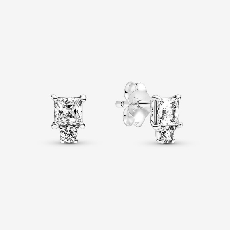 Sterling silver Pandora Sparkling Round & Square Stud Earrings | KJCIYW-209