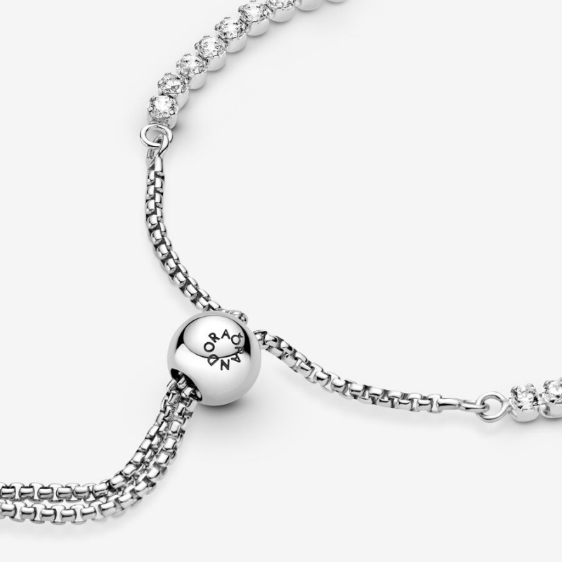 Sterling silver Pandora Sparkling Slider Tennis Sliding Bracelets | CSOJPU-479