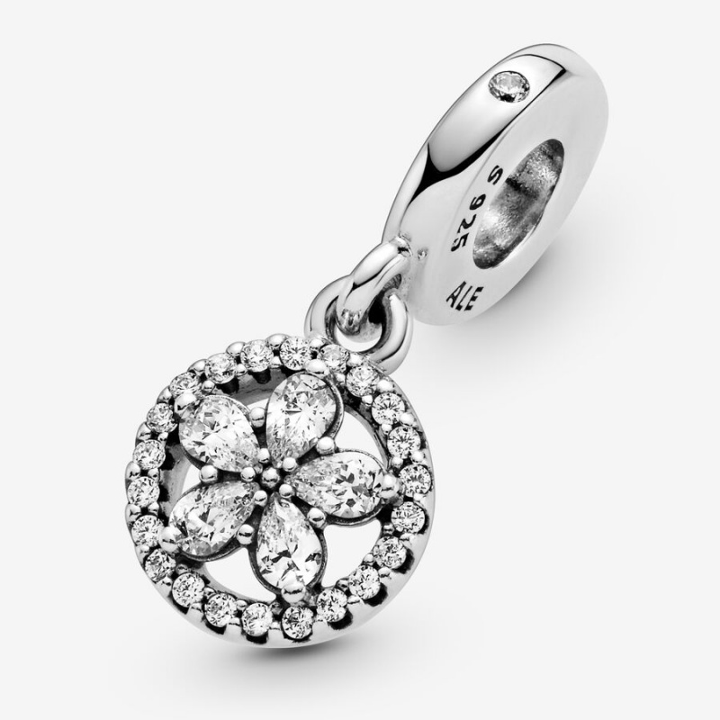 Sterling silver Pandora Sparkling Snowflake Circle Dangle Charms | RLBFJN-138