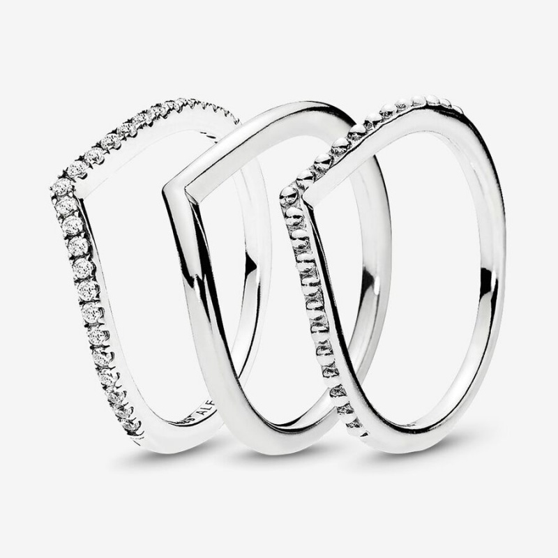 Sterling silver Pandora Sparkling Wishbone Stacking Ring Sets | XNCYLE-725