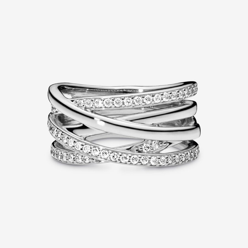 Sterling silver Pandora Sparkling & Polished Lines Band Rings | IJZEOU-506