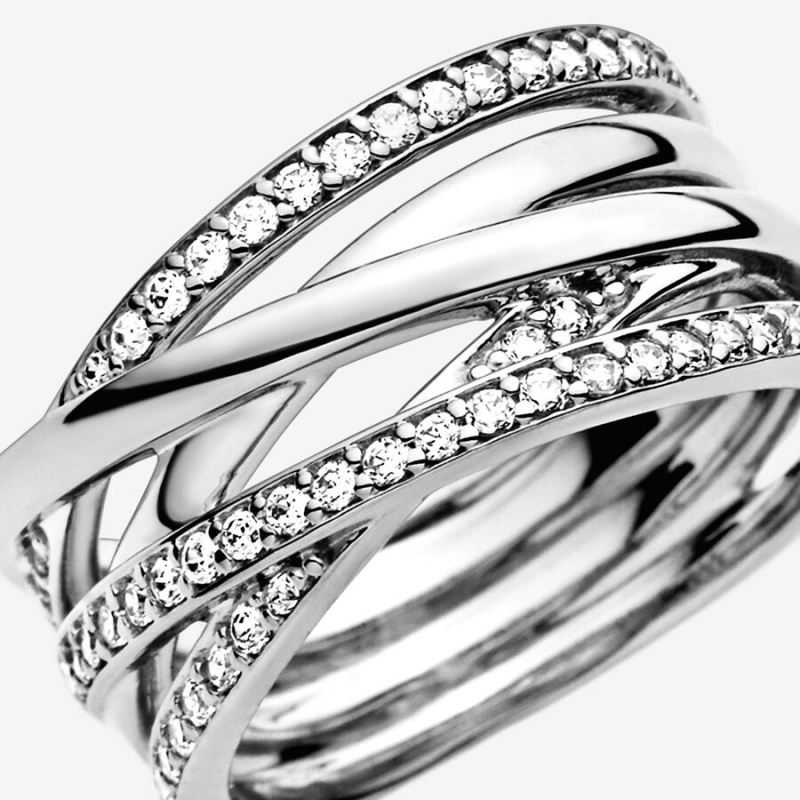 Sterling silver Pandora Sparkling & Polished Lines Band Rings | IJZEOU-506