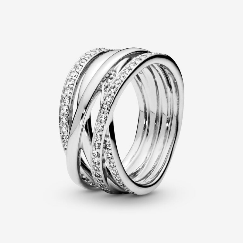 Sterling silver Pandora Sparkling & Polished Lines Band Rings | IJZEOU-506