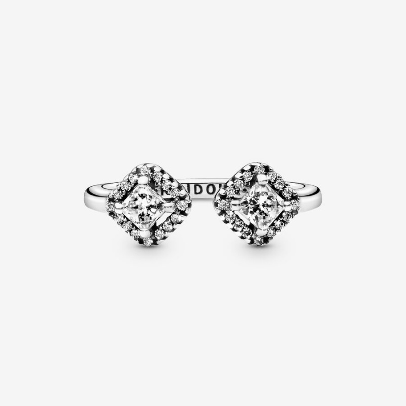 Sterling silver Pandora Square Sparkle Open Statement Rings | JAUMXZ-912