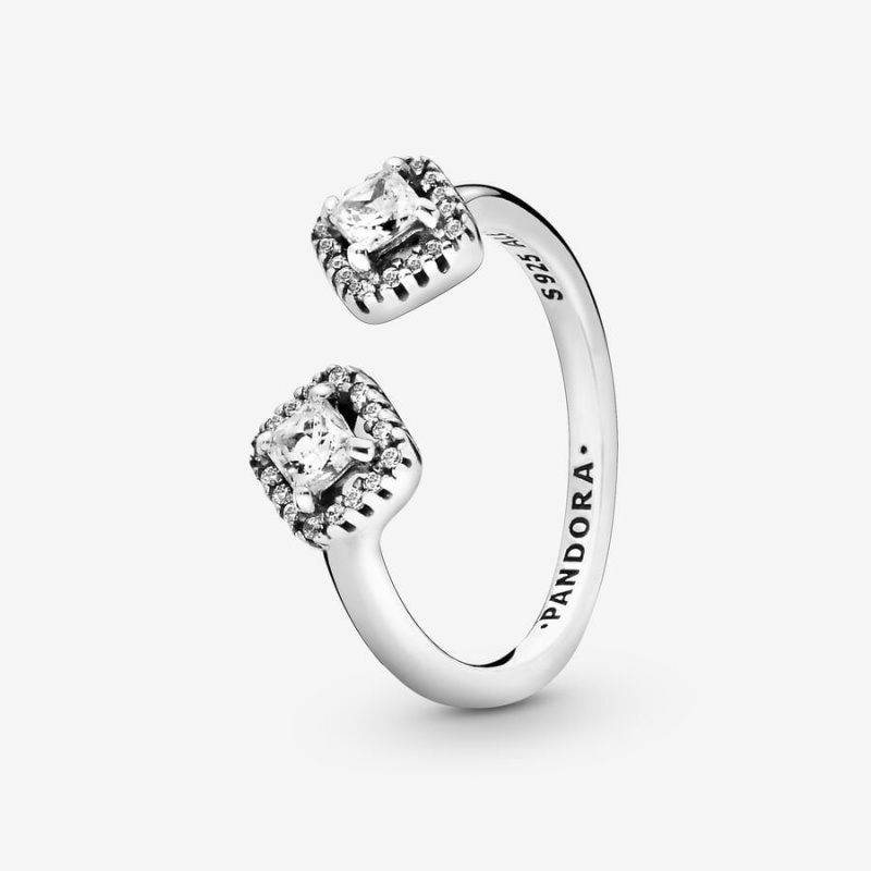 Sterling silver Pandora Square Sparkle Open Statement Rings | JAUMXZ-912