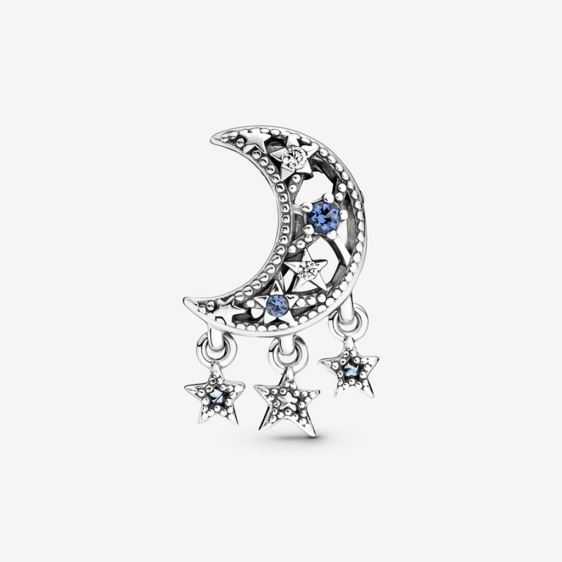 Sterling silver Pandora Star & Crescent Moon Dangle Charms | NSHUDP-452