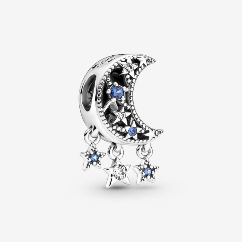 Sterling silver Pandora Star & Crescent Moon Dangle Charms | NSHUDP-452